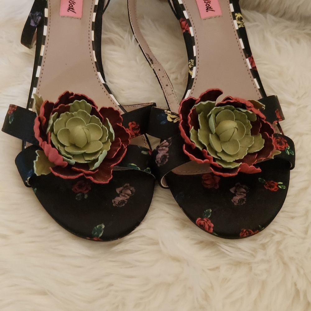 Betsey Johnson Mega Kitten Heel Black with Green and Red Accents